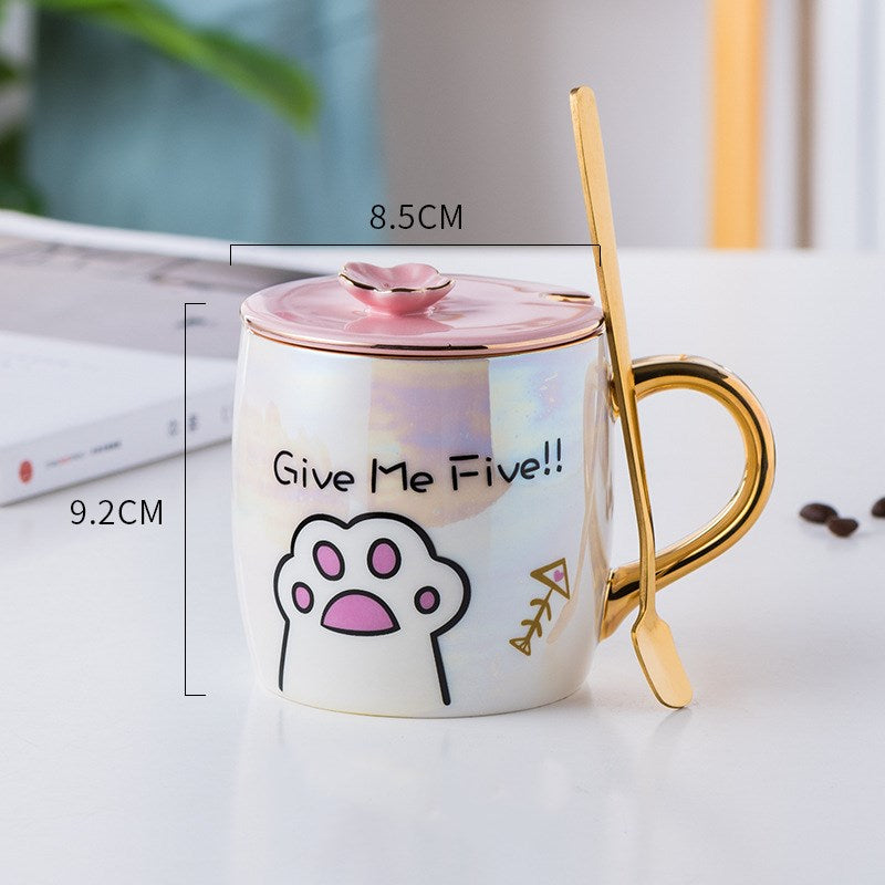 Ceramic Cat Cartoon Mug + Lid