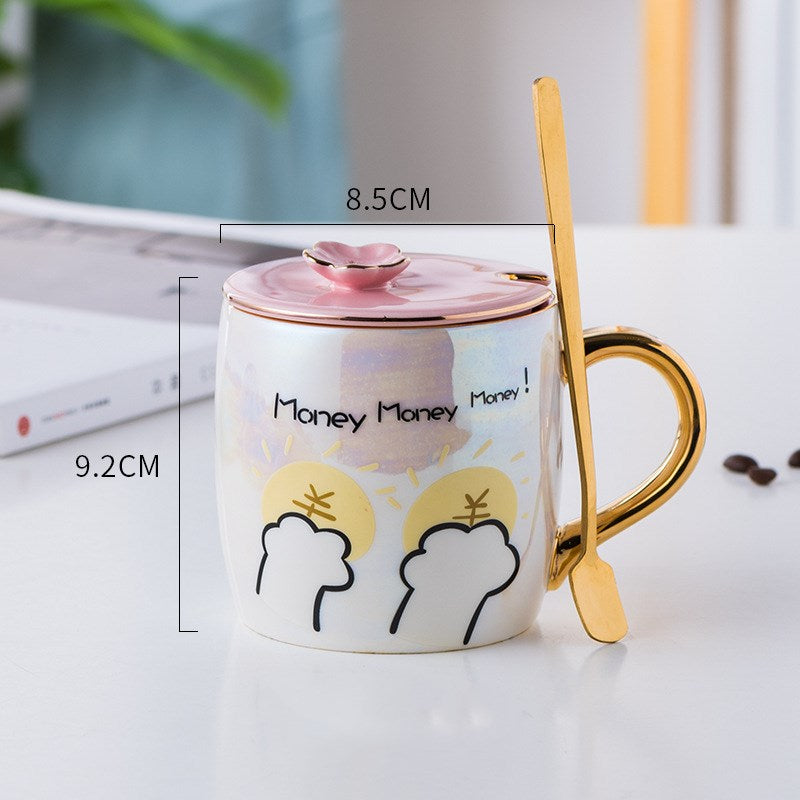 Ceramic Cat Cartoon Mug + Lid