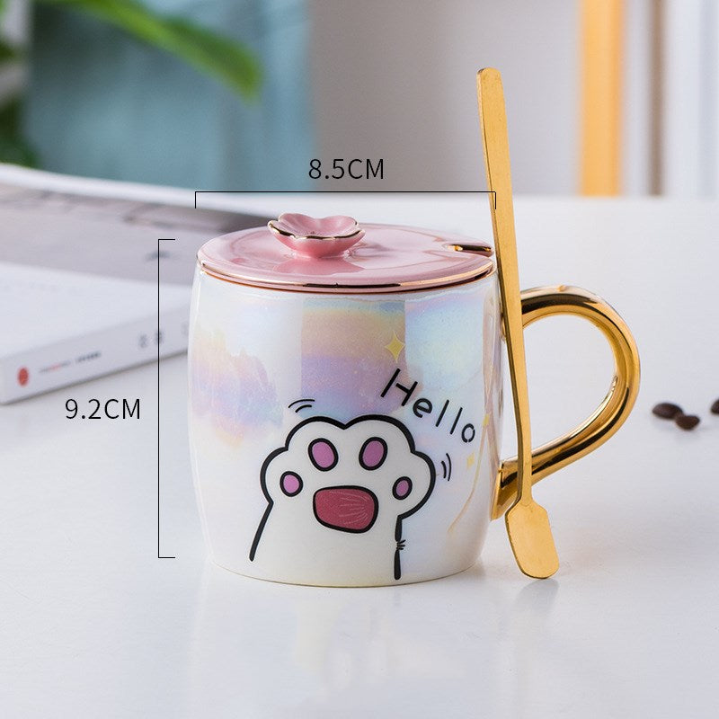 Ceramic Cat Cartoon Mug + Lid