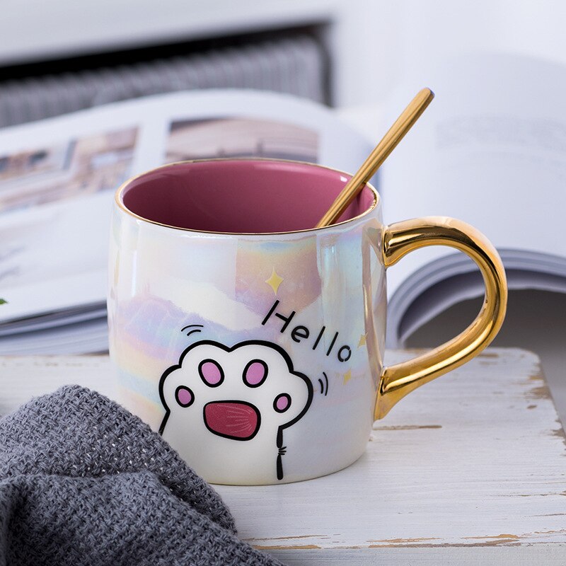 Ceramic Cat Cartoon Mug + Lid