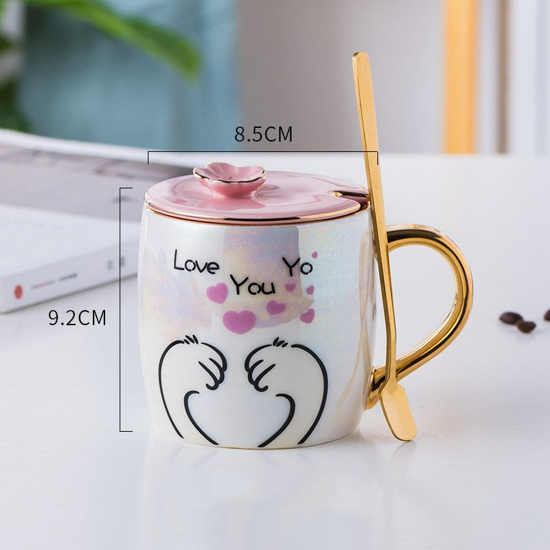 Ceramic Cat Cartoon Mug + Lid