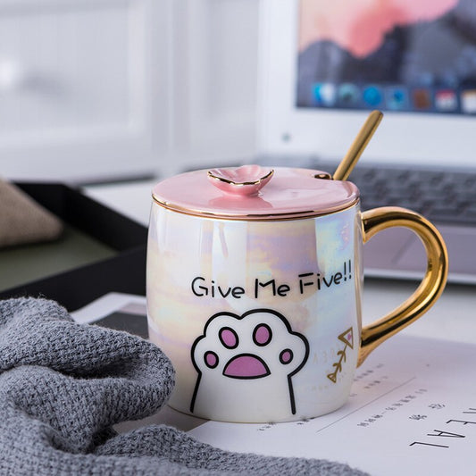 Ceramic Cat Cartoon Mug + Lid