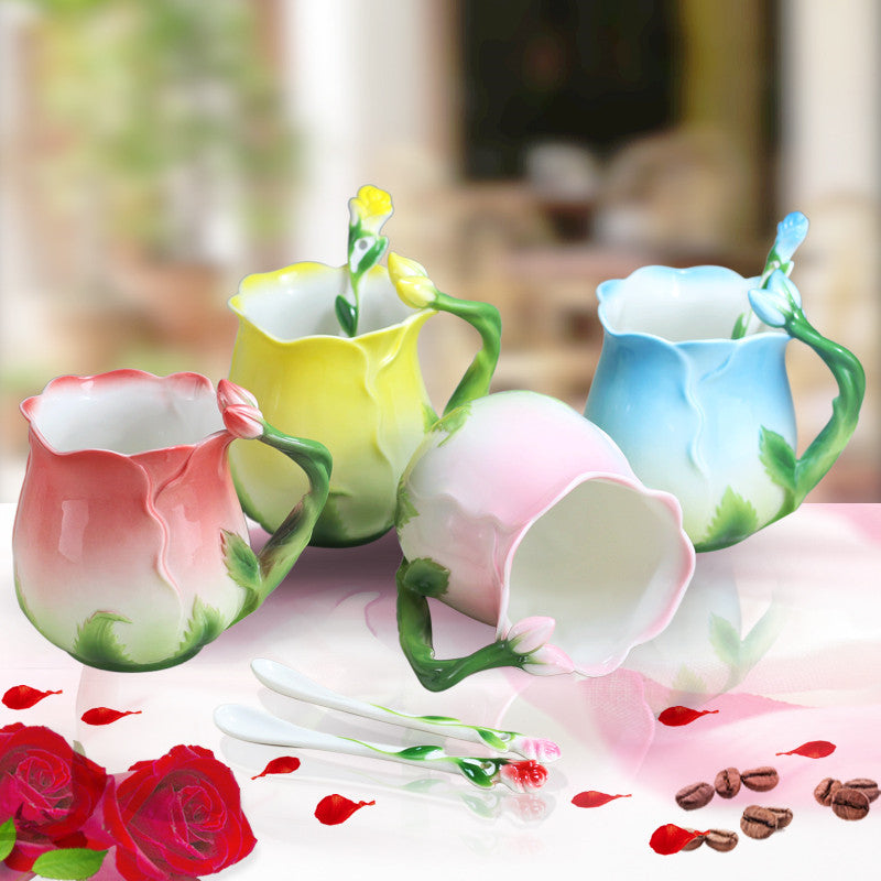 Rose Flower Ceramic Mug