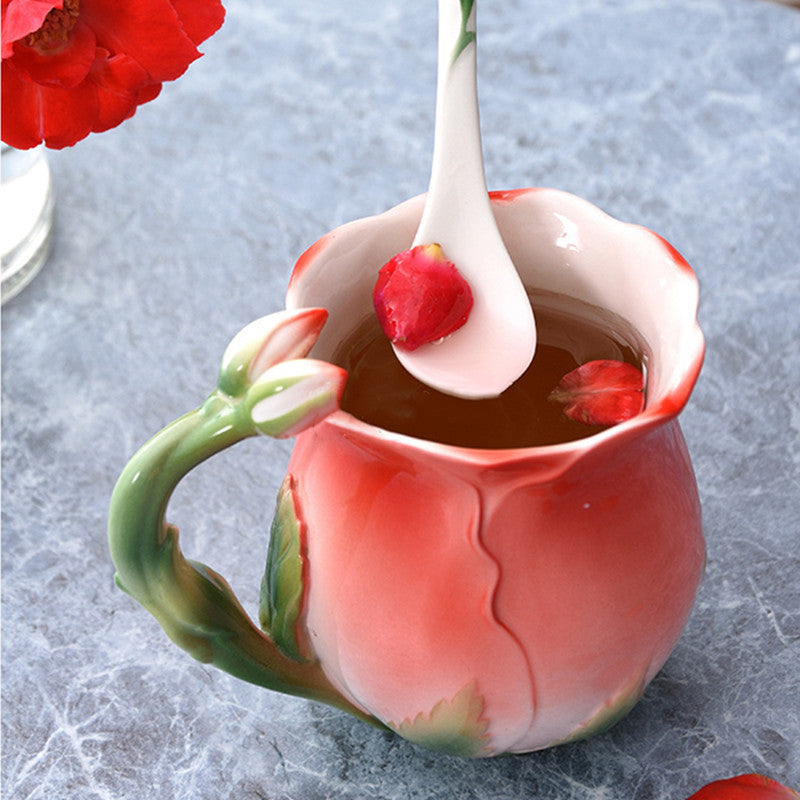 Rose Flower Ceramic Mug
