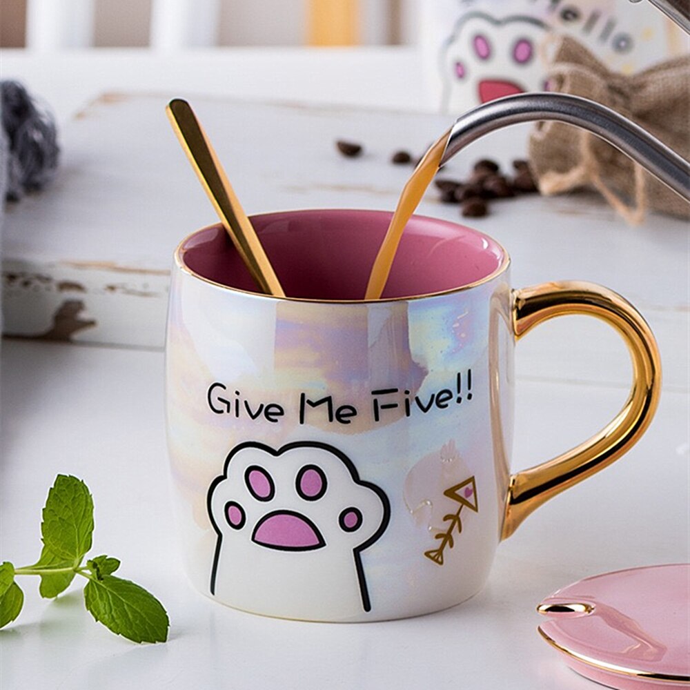 Ceramic Cat Cartoon Mug + Lid