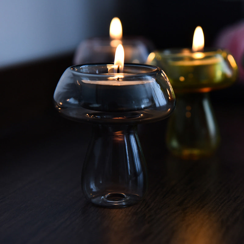 Mushroom-shaped Glass Candlestick Lamp