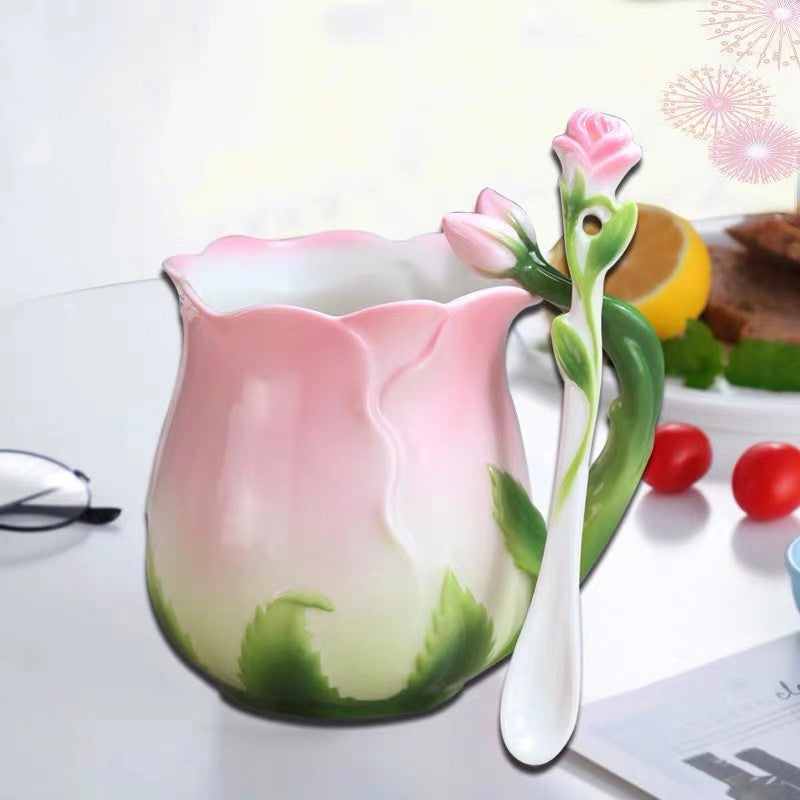 Rose Flower Ceramic Mug